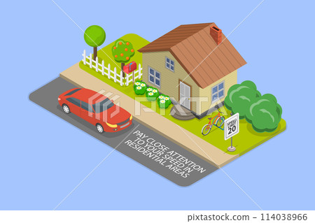 3D Isometric Flat Vector Illustration of Speed Control, Safe Driving Rules And Tips 114038966