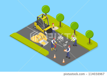 3D Isometric Flat Vector Illustration of Road Construction, Roadworks in a City 3D Isometric Flat Vector Illustration of Road Construction, Roadworks in a City 114038967
