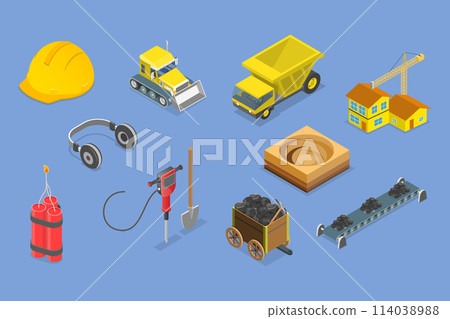 3D Isometric Flat Vector Set of Mining Elements , Extraction Industry Profession 3D Isometric Flat Vector Set of Mining Elements , Extraction Industry Profession 114038988