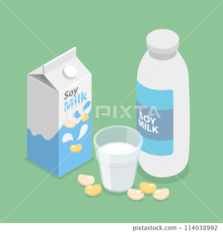 3D Isometric Flat Vector Illustration of Soy Milk, Healthy Vegan Drink 3D Isometric Flat Vector Illustration of Soy Milk, Healthy Vegan Drink 114038992