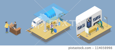 3D Isometric Flat Vector Illustration of Railway Station , Train Platform 3D Isometric Flat Vector Illustration of Railway Station , Train Platform 114038998