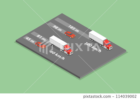 3D Isometric Flat Vector Illustration of Heavy Truck Braking Distances, Driving Tips and Rules 3D Isometric Flat Vector Illustration of Heavy Truck Braking Distances, Driving Tips and Rules 114039002