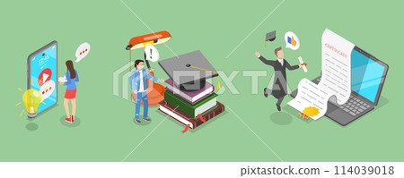 3D Isometric Flat Vector Illustration of Education, Student Learning Process 114039018