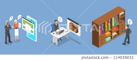 3D Isometric Flat Vector Illustration of Walk-in Closet, Wardrobe Room 114039032