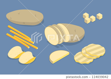3D Isometric Flat Vector Set of Potatoe Products, Organic Grocery Food 3D Isometric Flat Vector Set of Potatoe Products, Organic Grocery Food 114039042