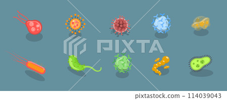 3D Isometric Flat Vector Set of Viruses And Microbes, Bacterial Infection Microorganisms 114039043