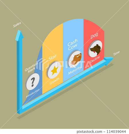 3D Isometric Flat Vector Illustration of Product Life Cycle, BCG Matrix 114039044