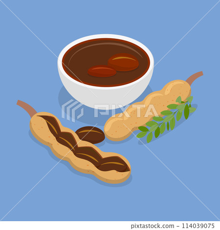 3D Isometric Flat Vector Illustration of Tamarind Sauce, Tasty Sour Thai Food 3D Isometric Flat Vector Illustration of Tamarind Sauce, Tasty Sour Thai Food 114039075