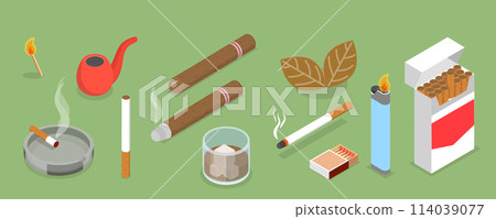 3D Isometric Flat Vector Illustration of Tocbacco, Bad Habits Set 114039077