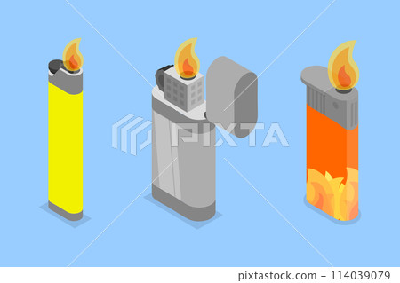 3D Isometric Flat Vector Set of Lighters, Cigarette Lighting Accessories 114039079
