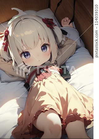 Girl sleeping in bed 114039310