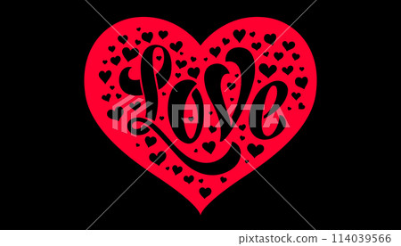 Hand lettering Love in red heart, Valentines Day graphic background. Symbol sign Love for Valentine Day. Greeting card, lettering. Handmade love calligraphy. Vector Illustration Hand lettering Love in red heart, Valentines Day graphic background. Symbol sign Love for Valentine Day. Greeting card, lettering. Handmade love calligraphy. Vector Illustration 114039566