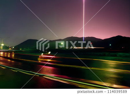 Nighttime Highway Beneath Cosmic Beacon, A Long Exposure of Movement and Mystery Nighttime Highway Beneath Cosmic Beacon, A Long Exposure of Movement and Mystery 114039589