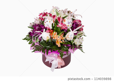Festive bouquet with decorative eggs. Festive bouquet with decorative eggs. 114039898