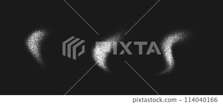 White powder splashed set. Salt, sugar or flour splatter granules collection. Grunge stipple sprayed powder speckles, dots and pieces. Snow, dust or sand textured overlay. Vector gritty background 114040166