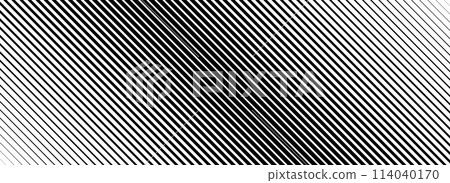Oblique line halftone gradient texture. Fading diagonal stripe gradation background. Black slanted pattern backdrop. Thin to thick stripe vanish backdrop for overlay, print, cover. Vector wide texture 114040170