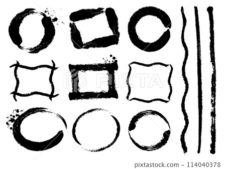用畫筆繪製的一組許多圓形、正方形和線條 用畫筆繪製的一組許多圓形、正方形和線條 114040378