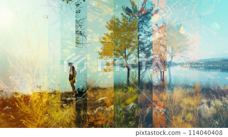 A man stands in a field of grass with trees in the background 114040408