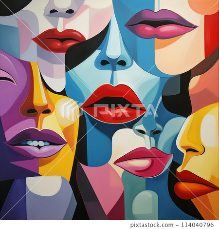 Cubism-inspired collage of colorful lips. AI generation Cubism-inspired collage of colorful lips. AI generation 114040796