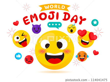 World Emoji Day Celebration Vector Illustration with Events and Product Releases in Different Facial Expression Cute Cartoon Background 114041475