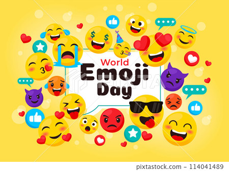 World Emoji Day Celebration Vector Illustration with Events and Product Releases in Different Facial Expression Cute Cartoon Background 114041489