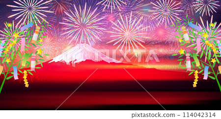 Tanabata fireworks Mt. Fuji summer background 114042314