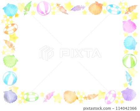 五顏六色的貝殼水彩框架 五顏六色的貝殼水彩框架 114042366