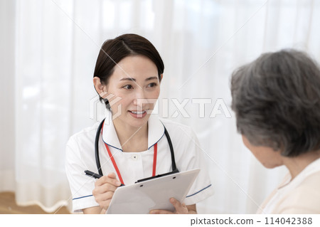 Female nurses, visiting nurses, home medical care 114042388
