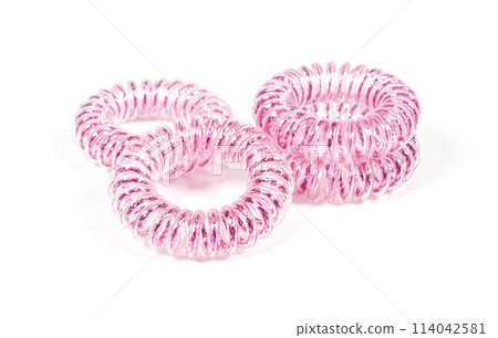 elastic rubber bands for hair isolated on a white background. elastic rubber bands for hair isolated on a white background. 114042581