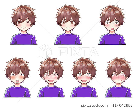 A set of anime boy icon illustrations with various facial expressions (for adults) 114042993