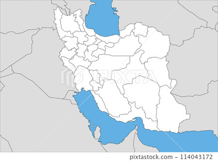 Blank map of the Islamic Republic of Iran and surrounding countries, including state borders 114043172