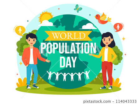 World Population Day Vector Illustration on 11th July To Raise Awareness Of Global Populations Problems in Flat Kids Cartoon Background 114043333