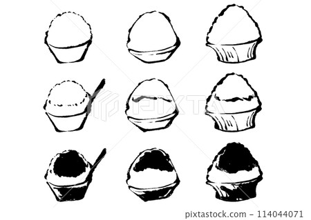 Set of line drawing illustrations of shaved ice Set of line drawing illustrations of shaved ice 114044071