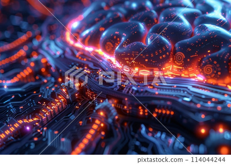 Digital Brain Concept with Neural Network Visualization. Generative AI Digital Brain Concept with Neural Network Visualization. Generative AI 114044244