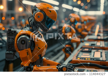 Futuristic Robot working in Production Line. Generative AI 114044327