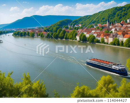 cruise ship on norwegian fjord 114044427
