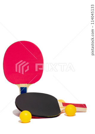 Two table tennis rackets on a white background 114045133
