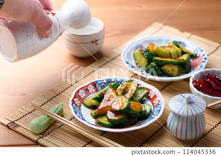 Kimchi made with fresh cucumbers 114045336