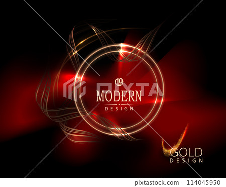 Isolated golden round frame with red blotch on black background 114045950