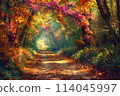 Enchanted Forest Path in Autumn Splendor 114045997