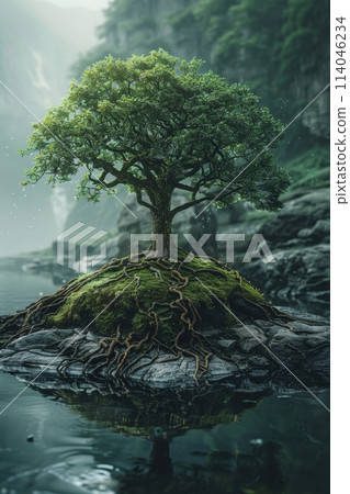 Environment. A young tree growing out of the ground against a background of green nature. World Environment Day 114046234