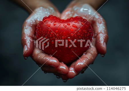 hands holding a red heart, medical insurance for the heart, Organ donation, World Blood Donor Day 114046275