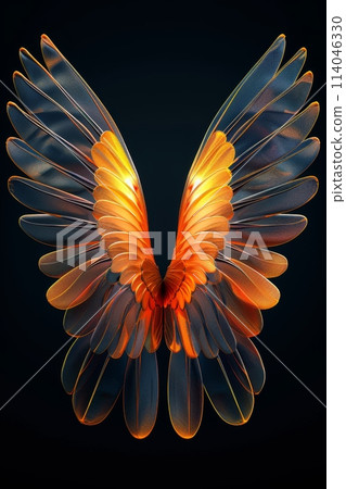 Golden wings on a black background. Illustration 114046330