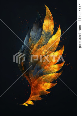 A golden wing on a black background. Illustration 114046337