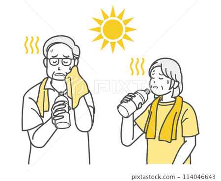 一對老年夫婦因中暑而補水的插圖 114046643