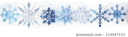 Watercolor painted winter snowflakes banner. Generative AI 114047133