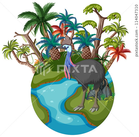 Tropical Island with Cassowary and River 114047310