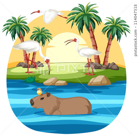 Tropical Wildlife Oasis Scene 114047318