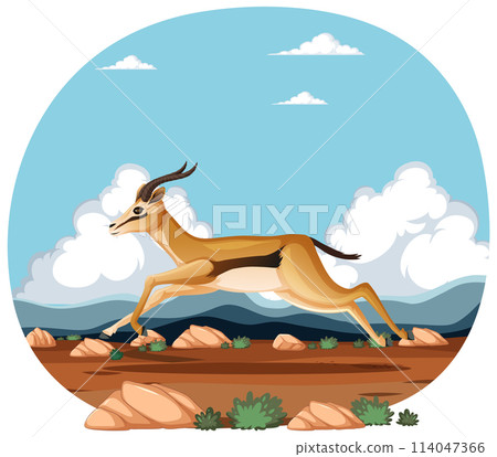 Graceful Gazelle Sprinting Across Savannah 114047366
