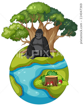 Gorilla on a Miniature Earth Ecosystem 114047369